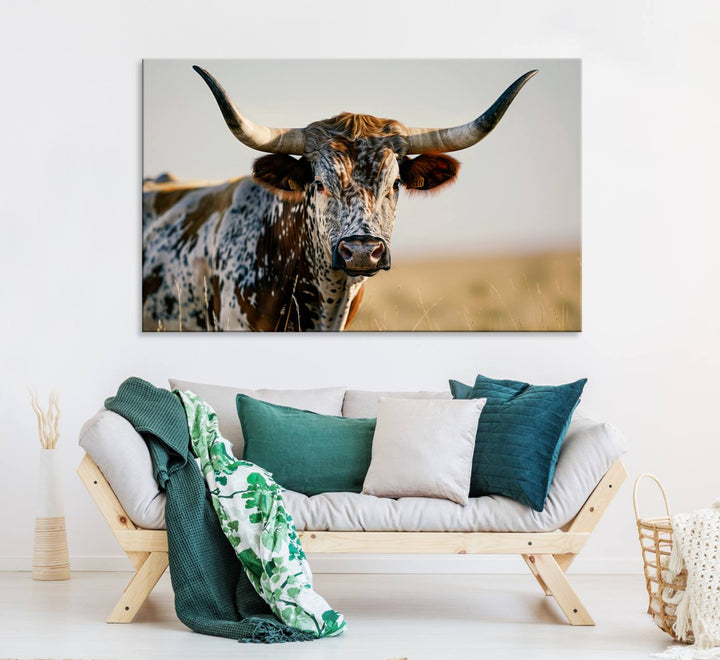 Texas Bull Longhorn Wall Art Canvas Print for Farm House Wall Decor, Farmhouse Wall Art Print