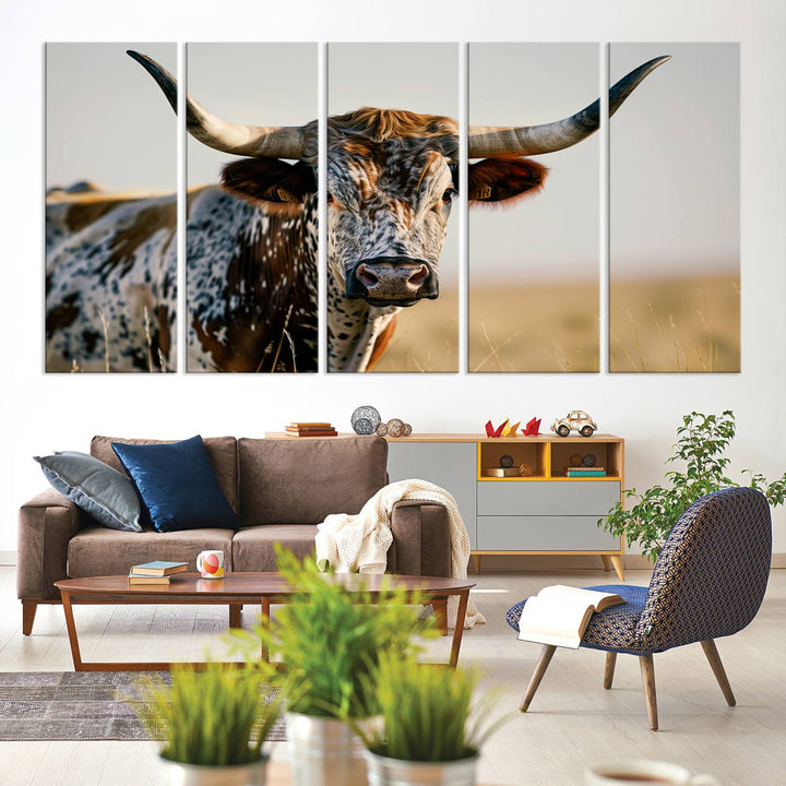 80329-MGV-CV-36X24-Texas Bull Longhorn Wall Art Canvas Print for Farm House Wall Decor, Farmhouse Wall Art Print