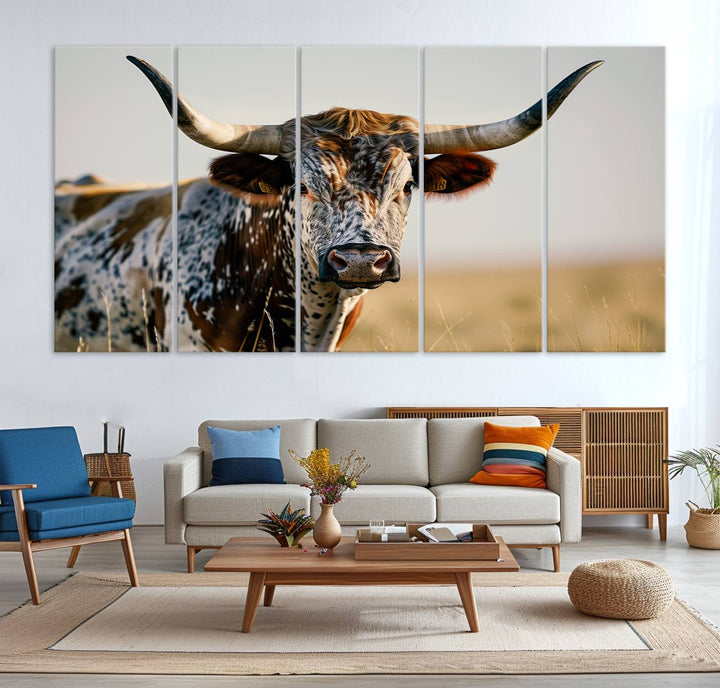 80329-MGV-CV-36X24-Texas Bull Longhorn Wall Art Canvas Print for Farm House Wall Decor, Farmhouse Wall Art Print