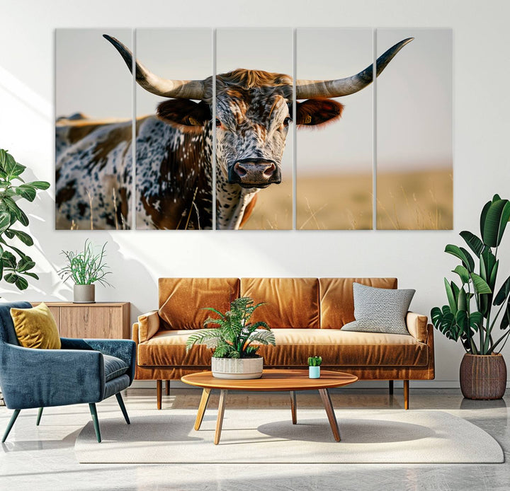 80329-MGV-CV-36X24-Texas Bull Longhorn Wall Art Canvas Print for Farm House Wall Decor, Farmhouse Wall Art Print