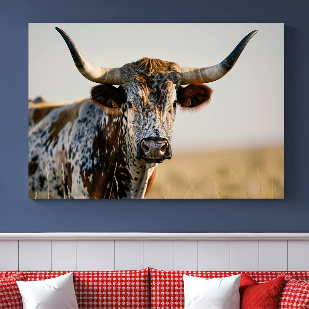 Texas Bull Longhorn Wall Art Canvas Print for Farm House Wall Decor, Farmhouse Wall Art Print