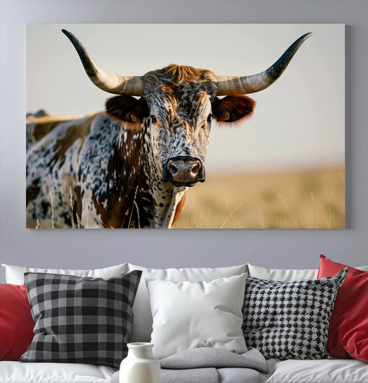 Texas Bull Longhorn Wall Art Canvas Print for Farm House Wall Decor, Farmhouse Wall Art Print
