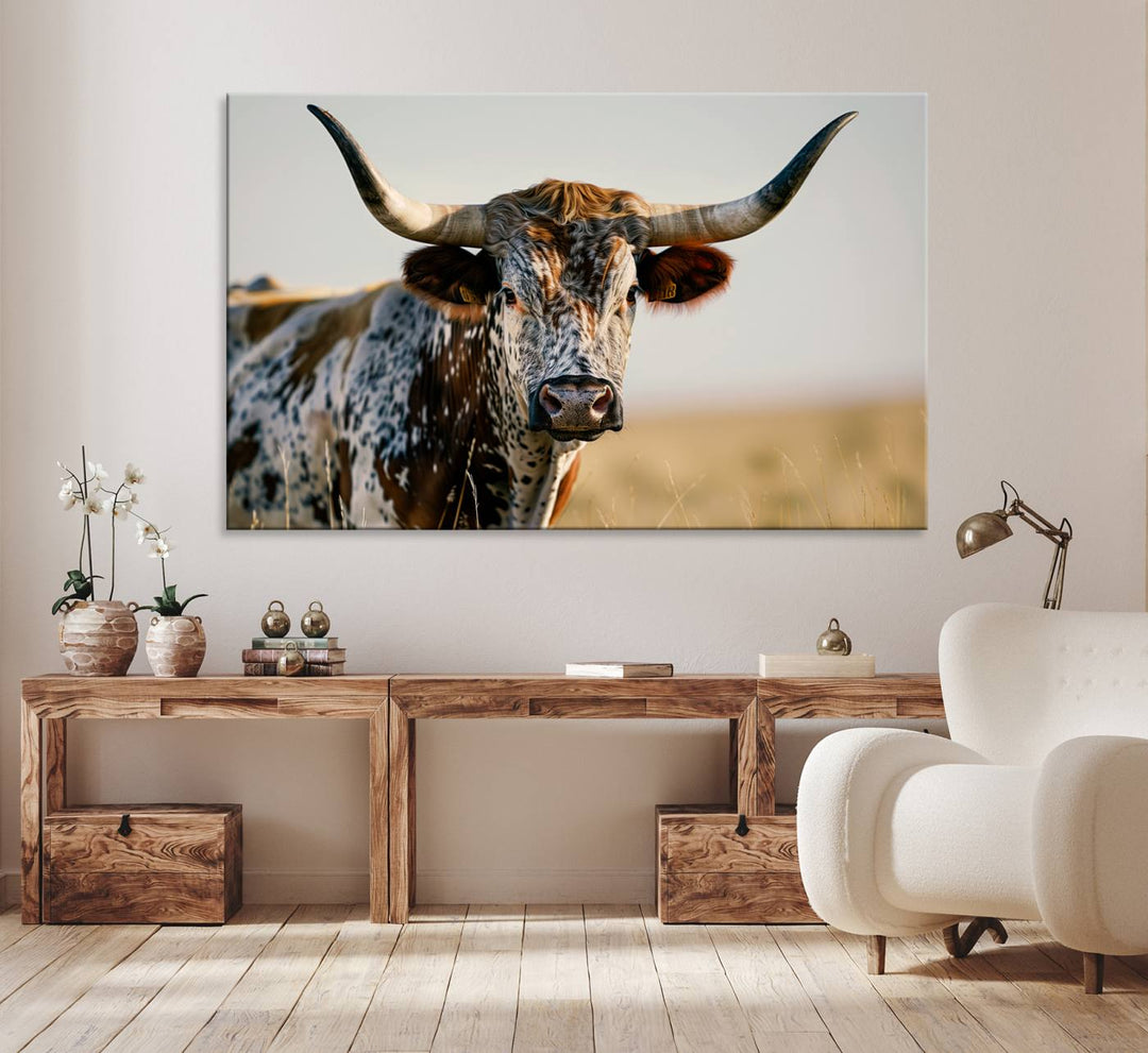 Texas Bull Longhorn Wall Art Canvas Print for Farm House Wall Decor, Farmhouse Wall Art Print