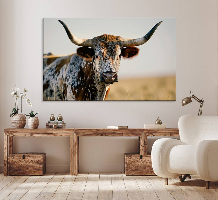Texas Bull Longhorn Wall Art Canvas Print for Farm House Wall Decor, Farmhouse Wall Art Print