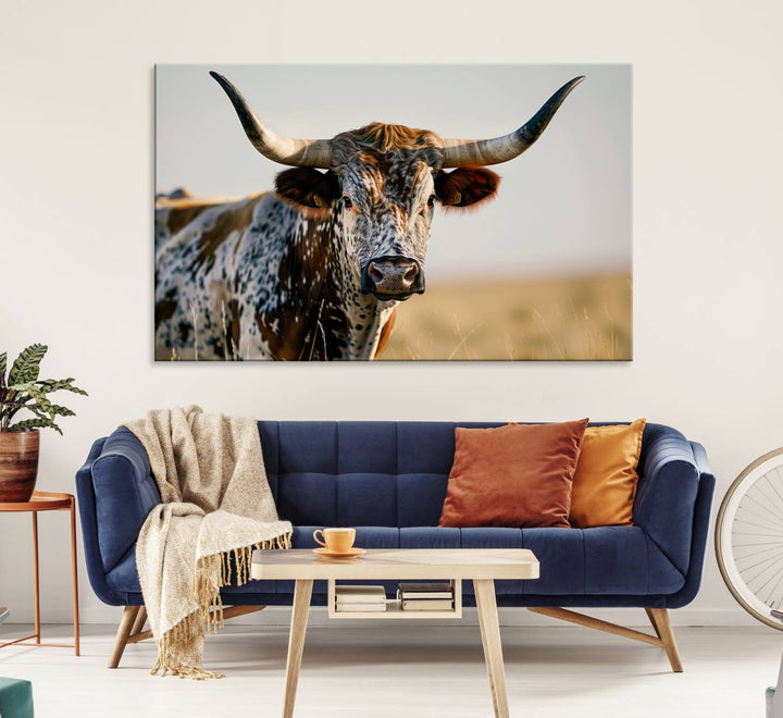 Texas Bull Longhorn Wall Art Canvas Print for Farm House Wall Decor, Farmhouse Wall Art Print