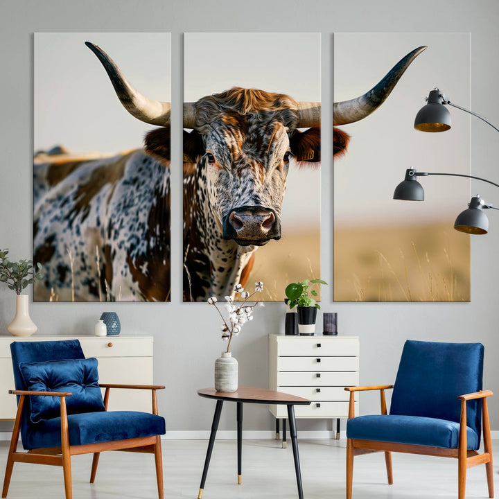 Texas Bull Longhorn Wall Art Canvas Print for Farm House Wall Decor, Farmhouse Wall Art Print
