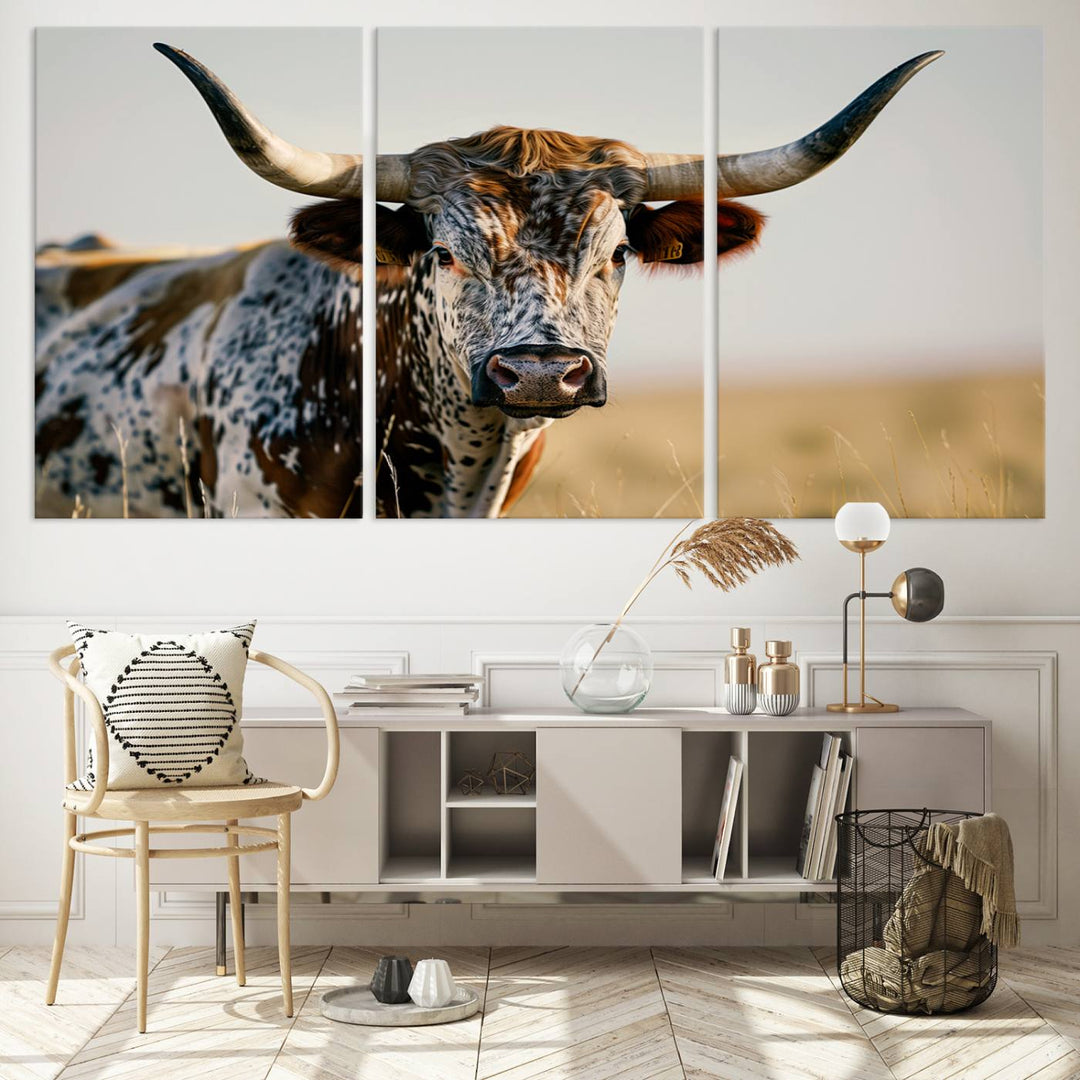 Texas Bull Longhorn Wall Art Canvas Print for Farm House Wall Decor, Farmhouse Wall Art Print