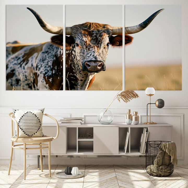 Texas Bull Longhorn Wall Art Canvas Print for Farm House Wall Decor, Farmhouse Wall Art Print