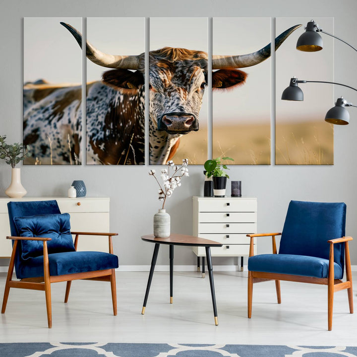 80329-MGV-CV-60X31-5P-Texas Bull Longhorn Wall Art Canvas Print for Farm House Wall Decor, Farmhouse Wall Art Print