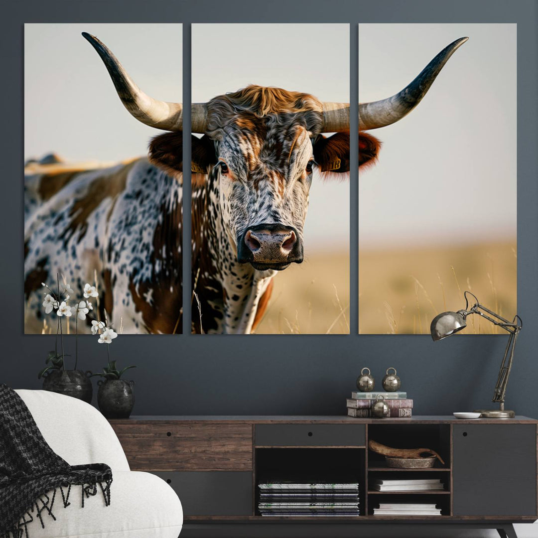 Texas Bull Longhorn Wall Art Canvas Print for Farm House Wall Decor, Farmhouse Wall Art Print