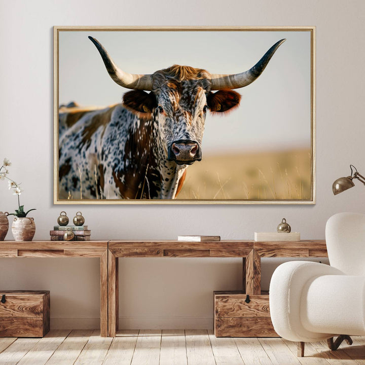 80329-MGV-FC-36X24_Natural-Texas Bull Longhorn Wall Art Canvas Print for Farm House Wall Decor, Farmhouse Wall Art Print