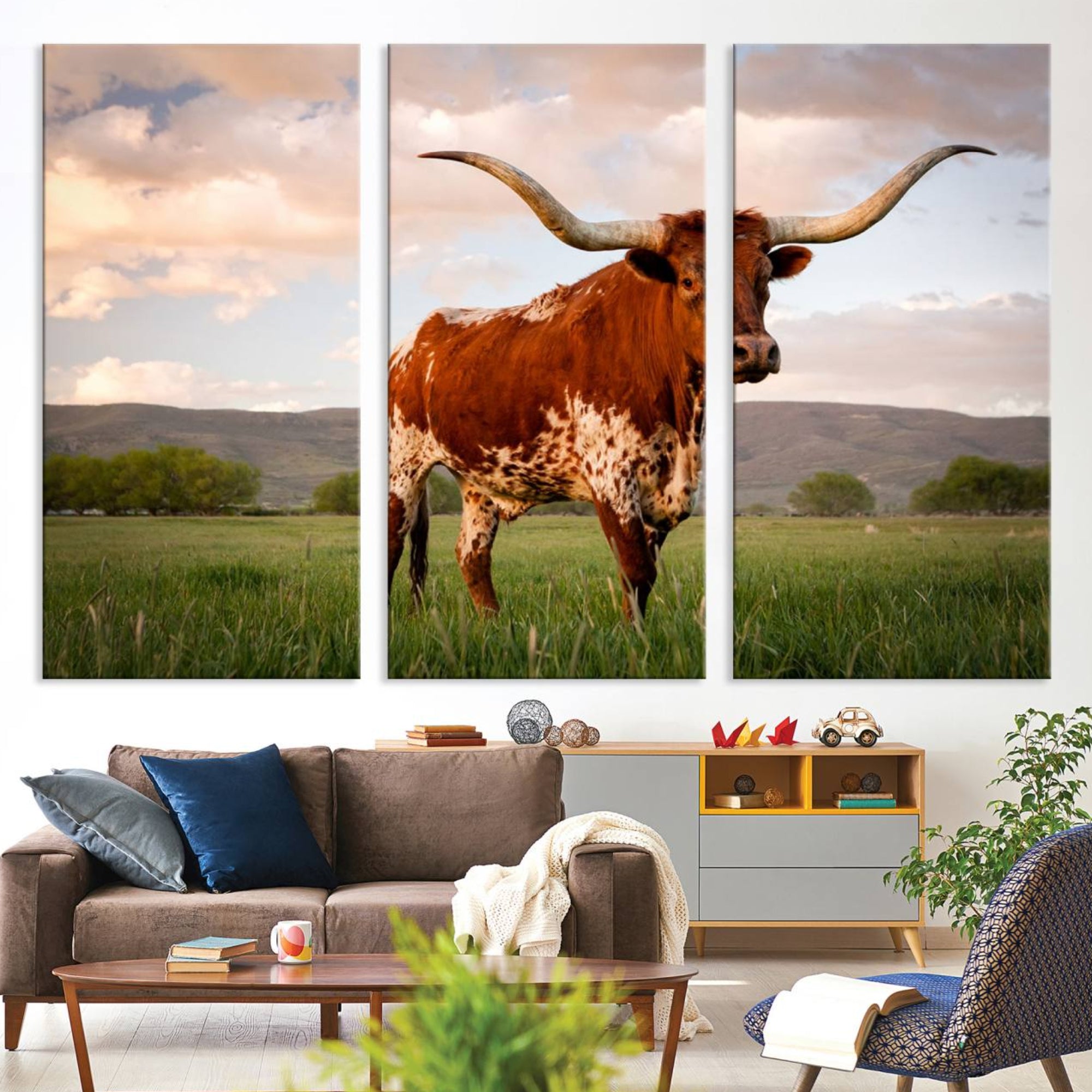 37021-MGV-CV-36X24-Texas Cow Canvas Wall Art Print, Animal Pictures and Stretched Wall Art