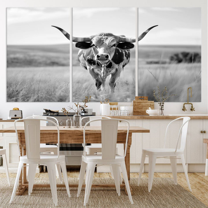 24487-MGV-CV-36X24-Texas Cow Longhorn Wall Art Canvas Print for Farm House Wall Decor, Farmhouse Wall Art Print