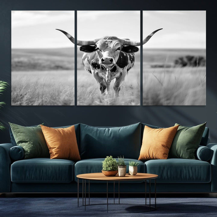 24487-MGV-CV-36X24-Texas Cow Longhorn Wall Art Canvas Print for Farm House Wall Decor, Farmhouse Wall Art Print