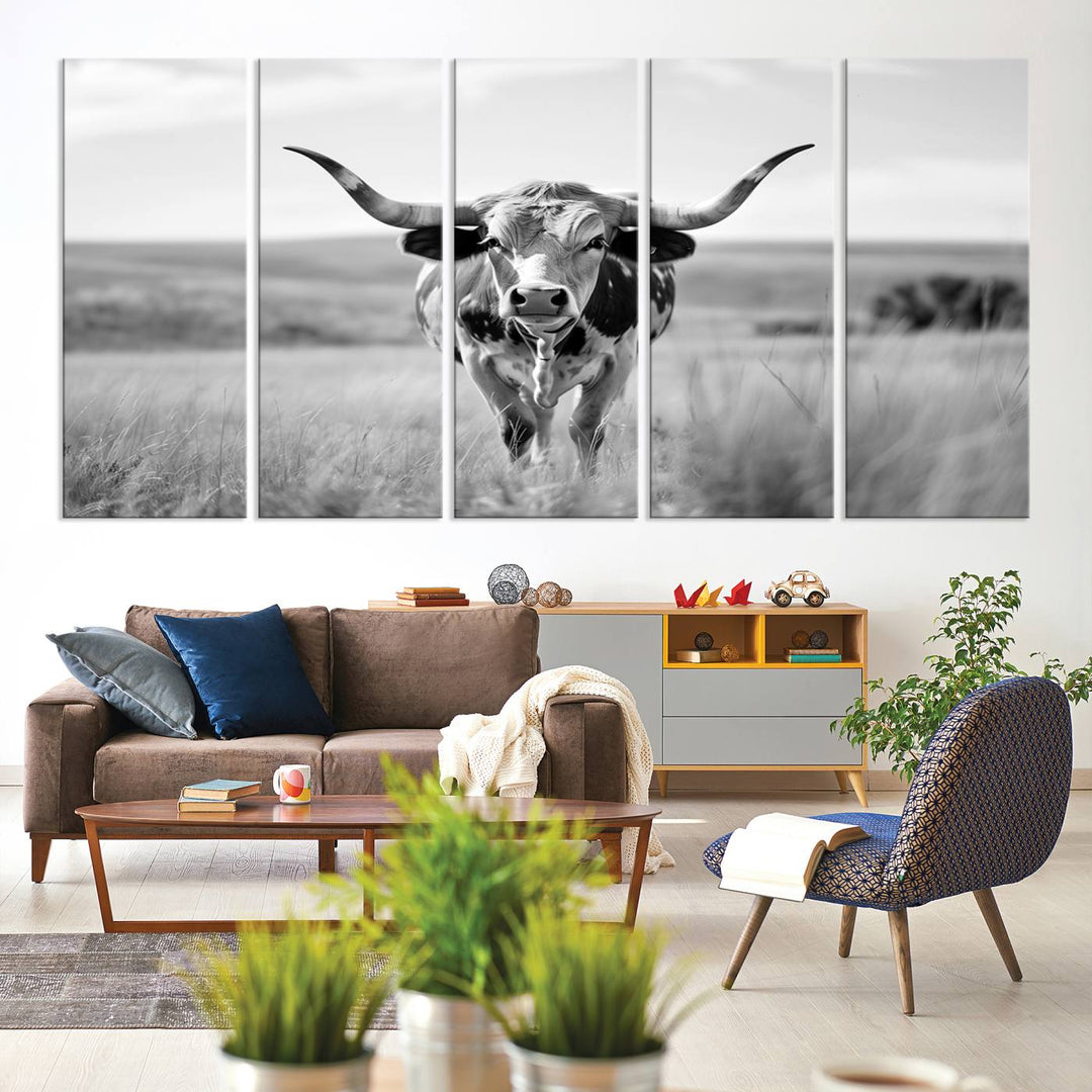 24487-MGV-CV-36X24-Texas Cow Longhorn Wall Art Canvas Print for Farm House Wall Decor, Farmhouse Wall Art Print
