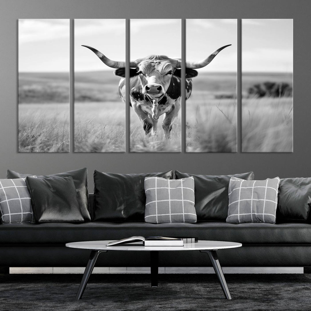 24487-MGV-CV-36X24-Texas Cow Longhorn Wall Art Canvas Print for Farm House Wall Decor, Farmhouse Wall Art Print