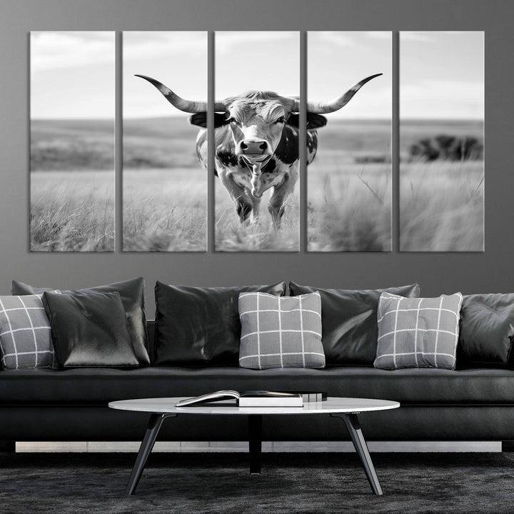 24487-MGV-CV-36X24-Texas Cow Longhorn Wall Art Canvas Print for Farm House Wall Decor, Farmhouse Wall Art Print