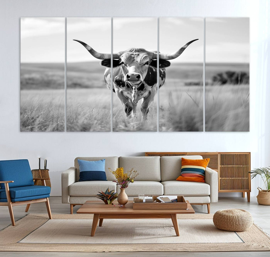 24487-MGV-CV-36X24-Texas Cow Longhorn Wall Art Canvas Print for Farm House Wall Decor, Farmhouse Wall Art Print