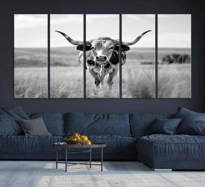 24487-MGV-CV-36X24-Texas Cow Longhorn Wall Art Canvas Print for Farm House Wall Decor, Farmhouse Wall Art Print