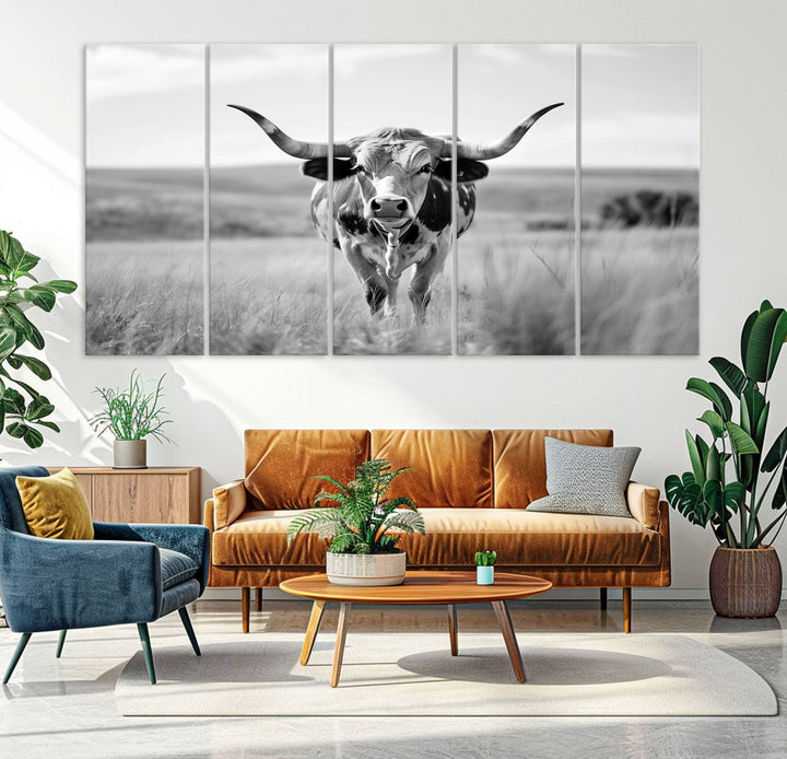 24487-MGV-CV-36X24-Texas Cow Longhorn Wall Art Canvas Print for Farm House Wall Decor, Farmhouse Wall Art Print