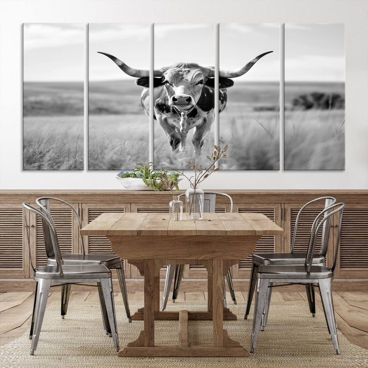 24487-MGV-CV-36X24-Texas Cow Longhorn Wall Art Canvas Print for Farm House Wall Decor, Farmhouse Wall Art Print