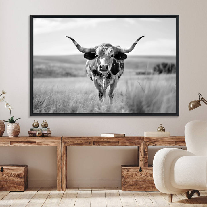 24487-MGV-FC-36X24_Black-Texas Cow Longhorn Wall Art Canvas Print for Farm House Wall Decor, Farmhouse Wall Art Print