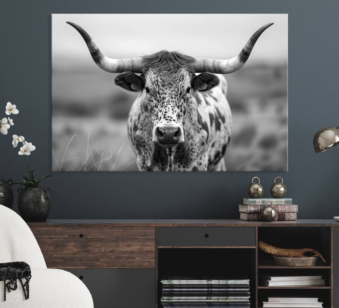 Texas Cow Longhorn Wall Art Canvas Print for Farm House Wall Decor, Farmhouse Wall Art Print