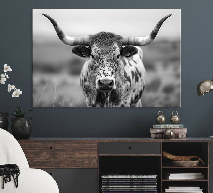 Texas Cow Longhorn Wall Art Canvas Print for Farm House Wall Decor, Farmhouse Wall Art Print