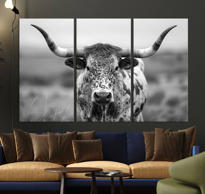 Texas Cow Longhorn Wall Art Canvas Print for Farm House Wall Decor, Farmhouse Wall Art Print