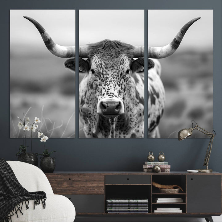 Texas Cow Longhorn Wall Art Canvas Print for Farm House Wall Decor, Farmhouse Wall Art Print