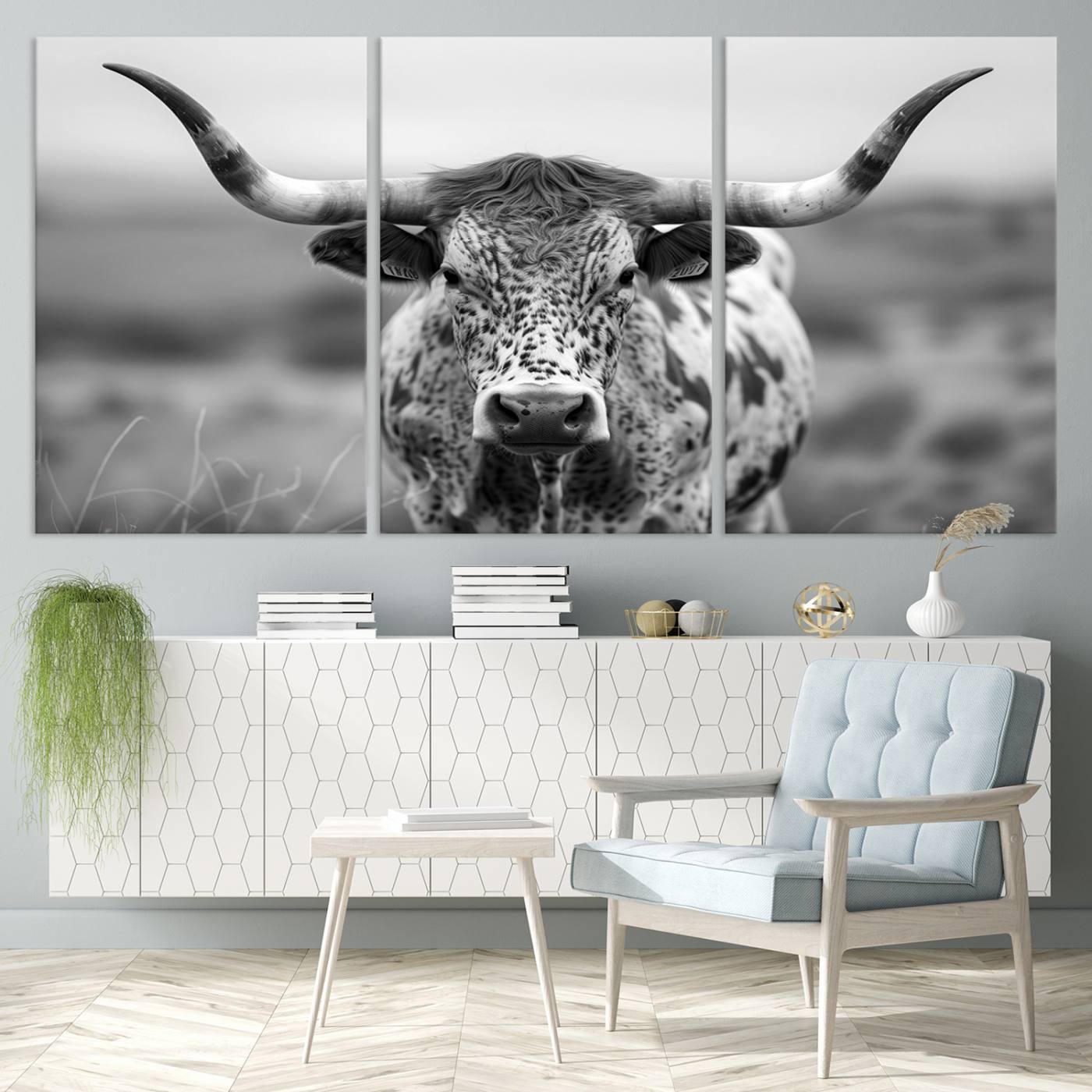 77331-MGV-CV-36X24-Texas Cow Longhorn Wall Art Canvas Print for Farm House Wall Decor, Farmhouse Wall Art Print