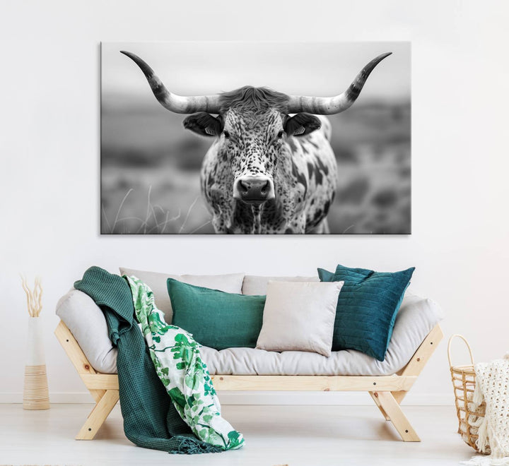 Texas Cow Longhorn Wall Art Canvas Print for Farm House Wall Decor, Farmhouse Wall Art Print