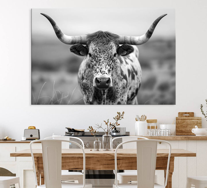 Texas Cow Longhorn Wall Art Canvas Print for Farm House Wall Decor, Farmhouse Wall Art Print