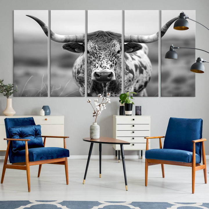 77331-MGV-CV-60X31-5P-Texas Cow Longhorn Wall Art Canvas Print for Farm House Wall Decor, Farmhouse Wall Art Print