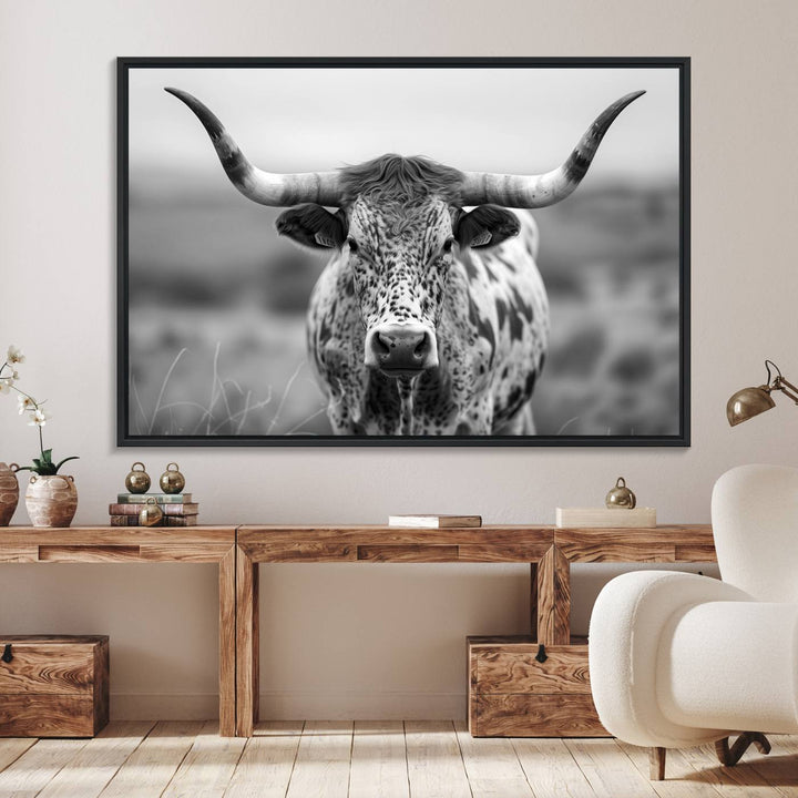 77331-MGV-FC-36X24_Black-Texas Cow Longhorn Wall Art Canvas Print for Farm House Wall Decor, Farmhouse Wall Art Print