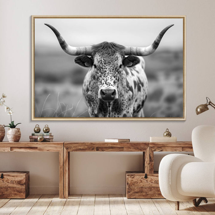 77331-MGV-FC-36X24_Natural-Texas Cow Longhorn Wall Art Canvas Print for Farm House Wall Decor, Farmhouse Wall Art Print