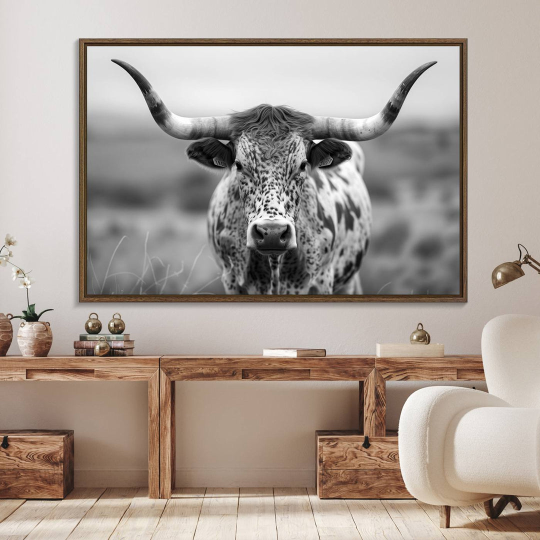 77331-MGV-FC-36X24_Walnut-Texas Cow Longhorn Wall Art Canvas Print for Farm House Wall Decor, Farmhouse Wall Art Print