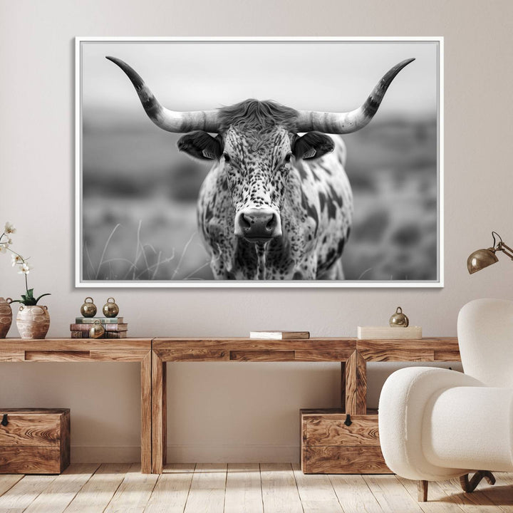 77331-MGV-FC-36X24_White-Texas Cow Longhorn Wall Art Canvas Print for Farm House Wall Decor, Farmhouse Wall Art Print