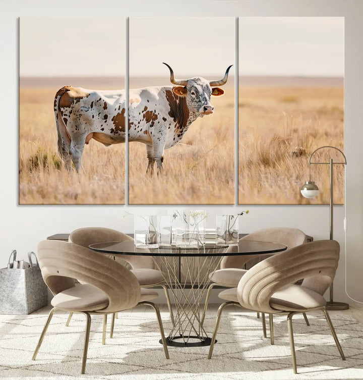 Texas Cow Longhorn Wall Art Canvas Print, capturing a Western-style aesthetic.