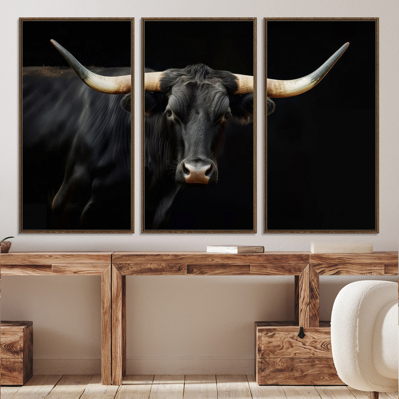 63798-MGV-CV-36X24-Texas Longhorn Cow | Majestic Black Bull Wall Art Canvas Print - Farmhouse Animal Decor - Ready to Hang
