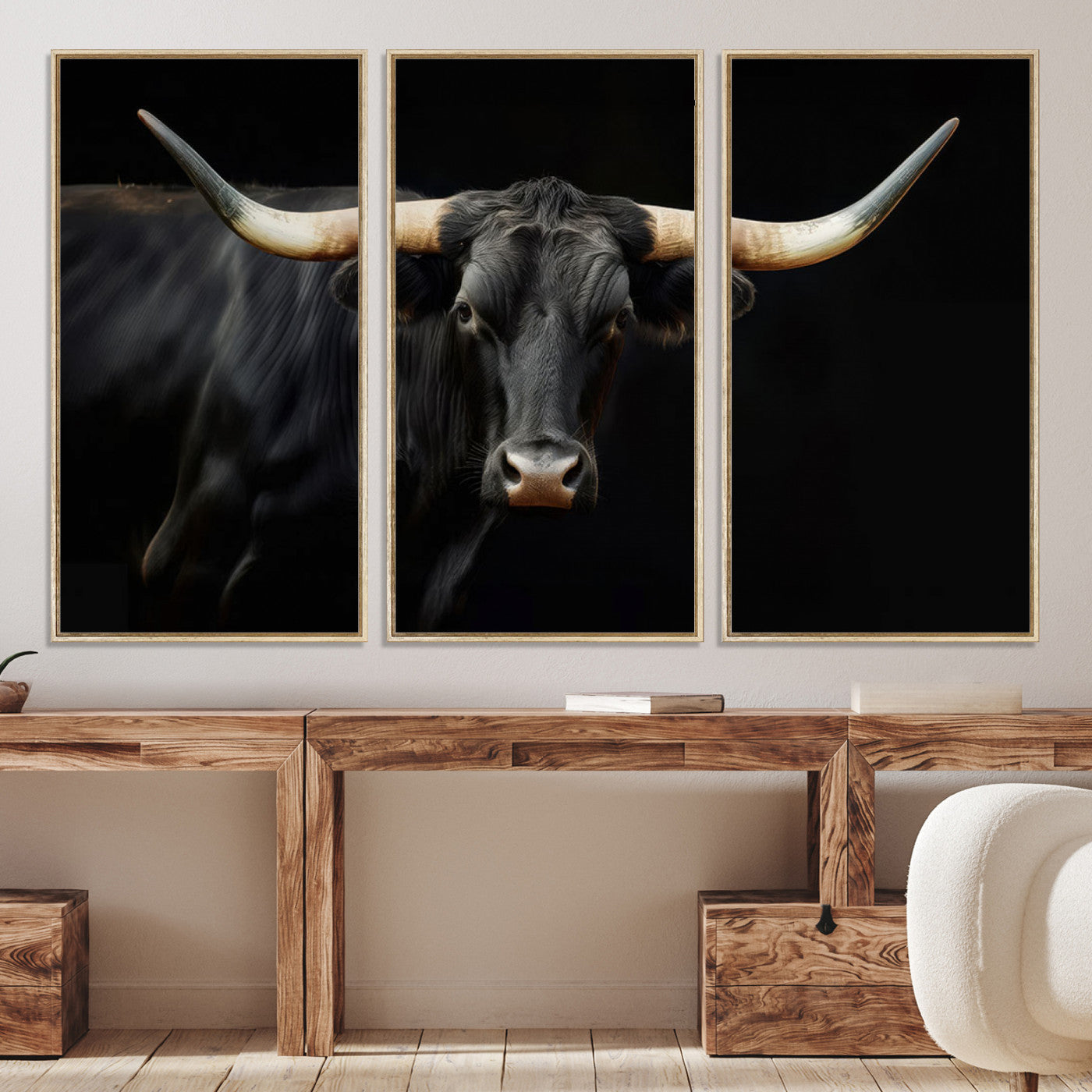 63798-MGV-CV-36X24-Texas Longhorn Cow | Majestic Black Bull Wall Art Canvas Print - Farmhouse Animal Decor - Ready to Hang