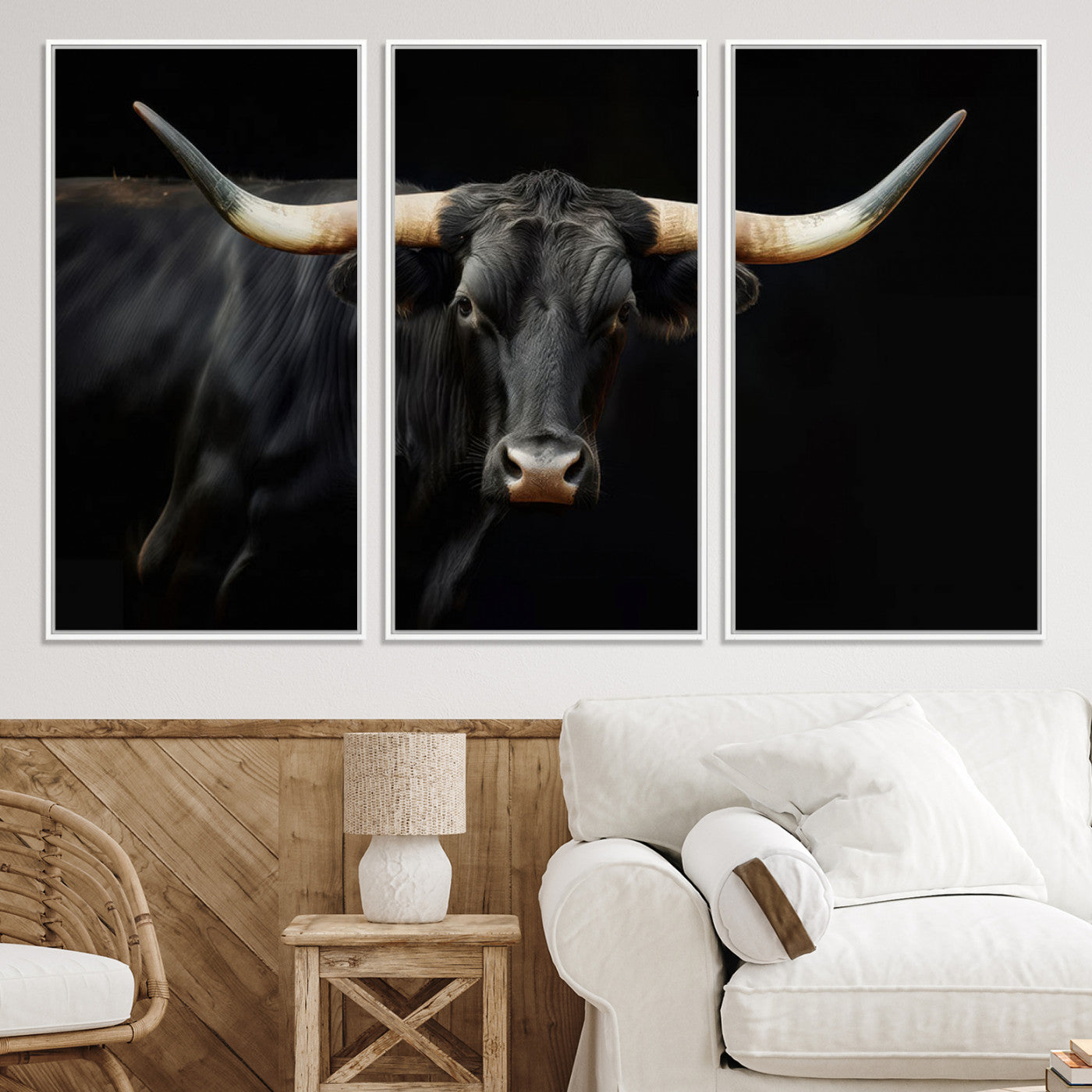 63798-MGV-CV-36X24-Texas Longhorn Cow | Majestic Black Bull Wall Art Canvas Print - Farmhouse Animal Decor - Ready to Hang