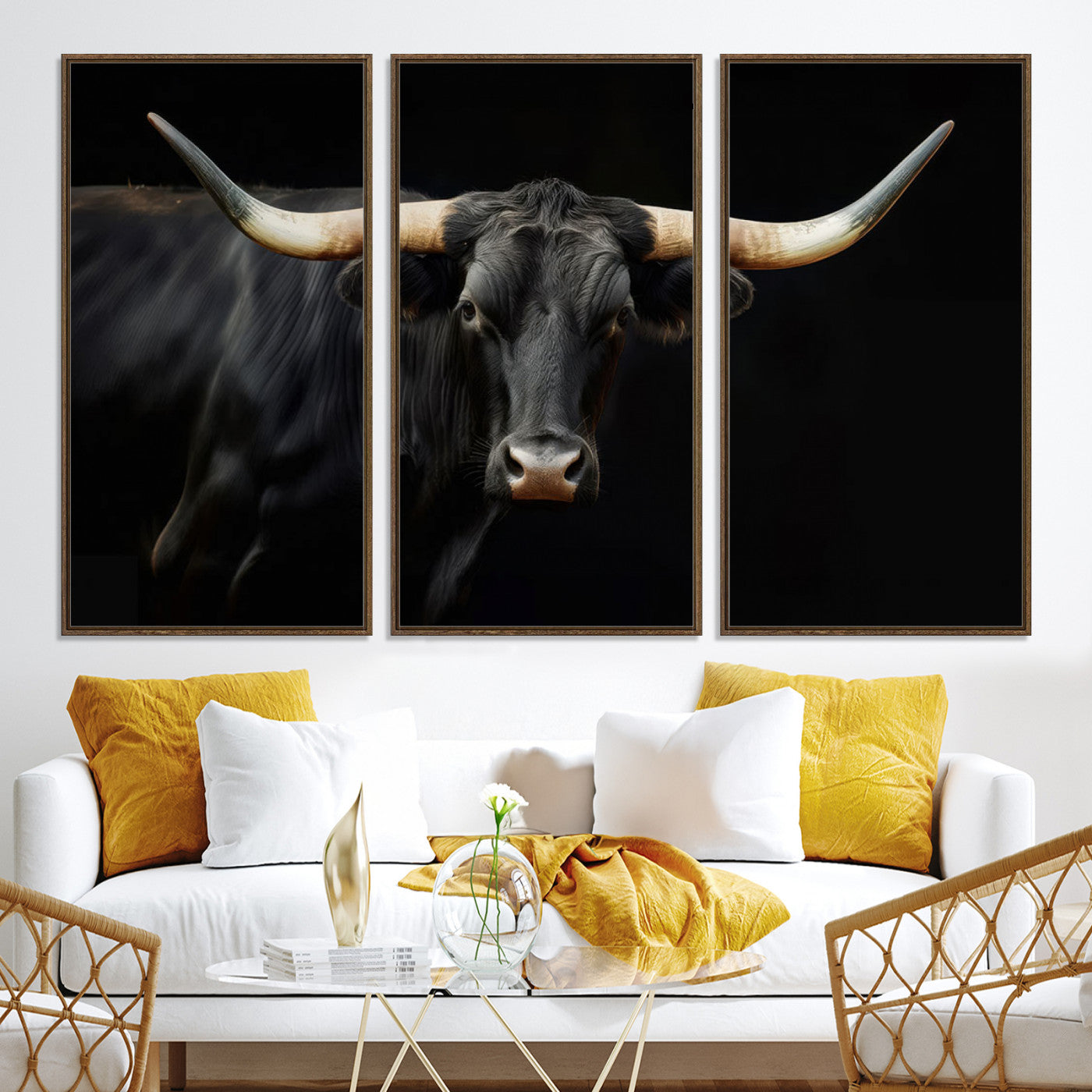 63798-MGV-CV-36X24-Texas Longhorn Cow | Majestic Black Bull Wall Art Canvas Print - Farmhouse Animal Decor - Ready to Hang