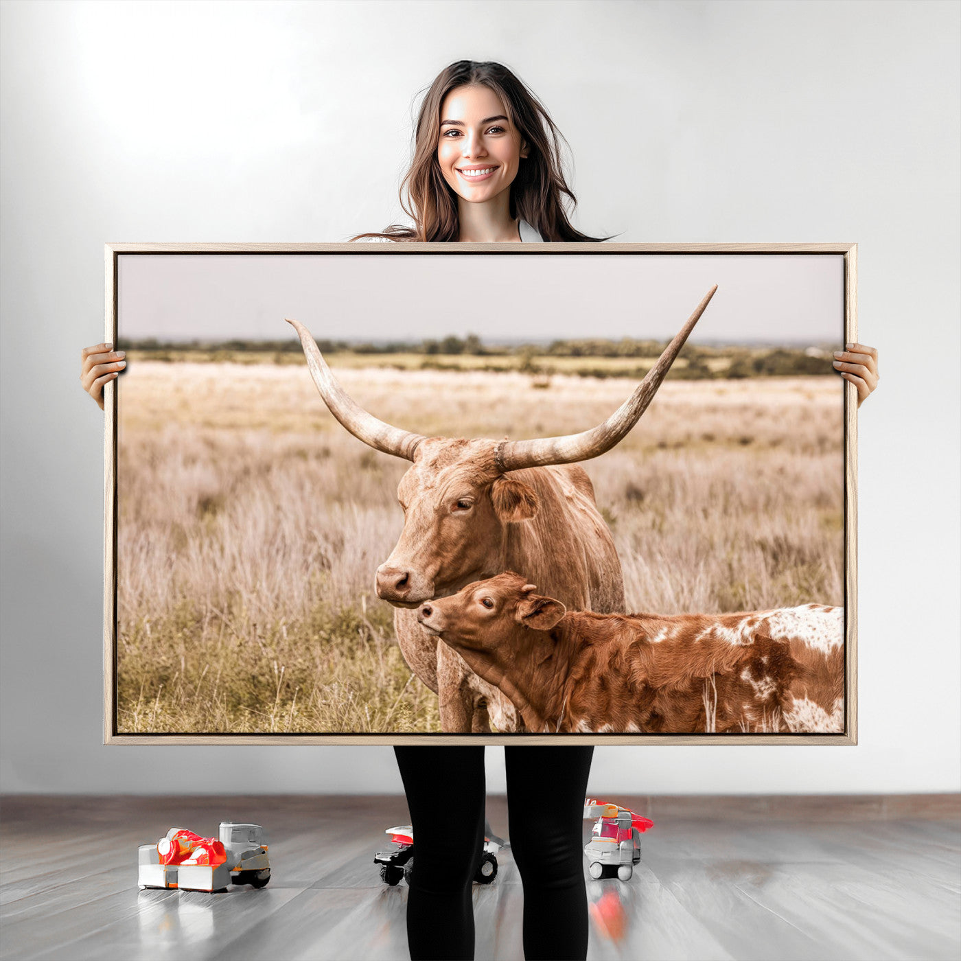 60320-MGV-CV-36X24-Texas Longhorn Cow Wall Art Canvas Print for Farmhouse Wall Art, Texas Decor, Western Wall Art Print