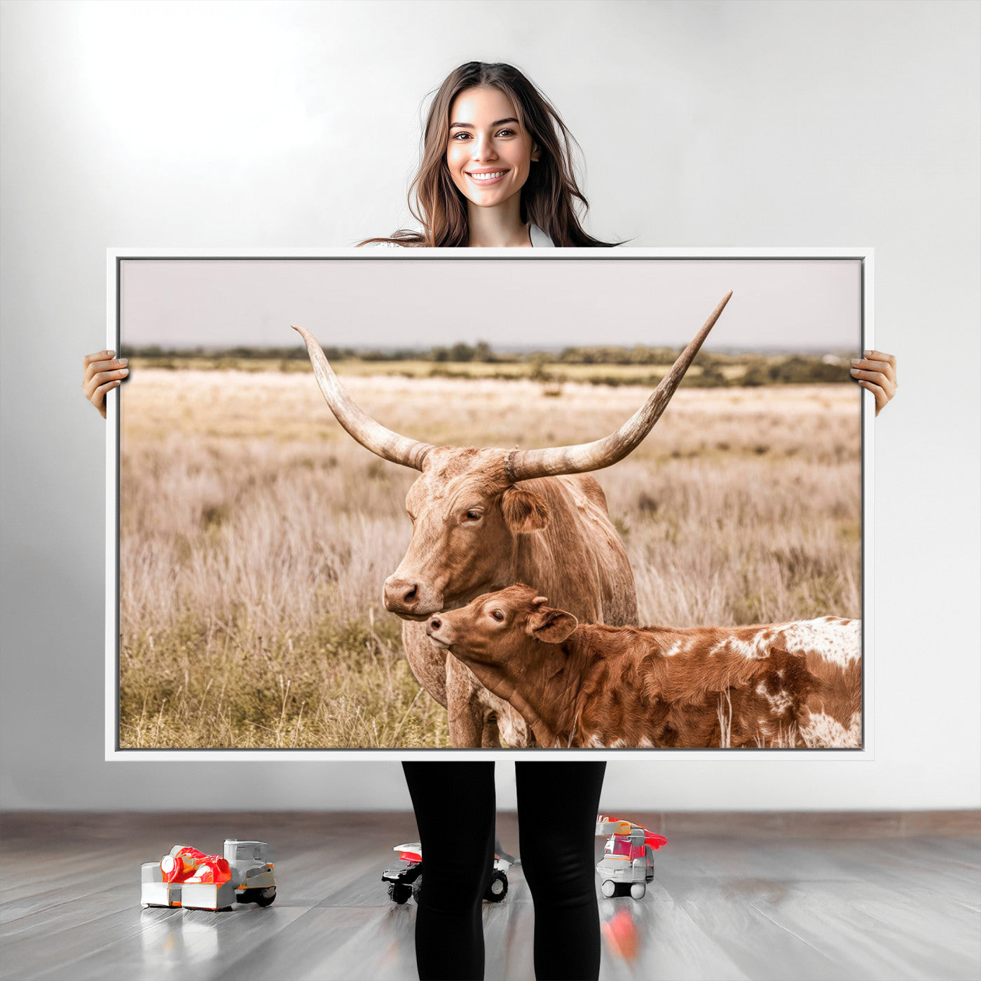 60320-MGV-CV-36X24-Texas Longhorn Cow Wall Art Canvas Print for Farmhouse Wall Art, Texas Decor, Western Wall Art Print