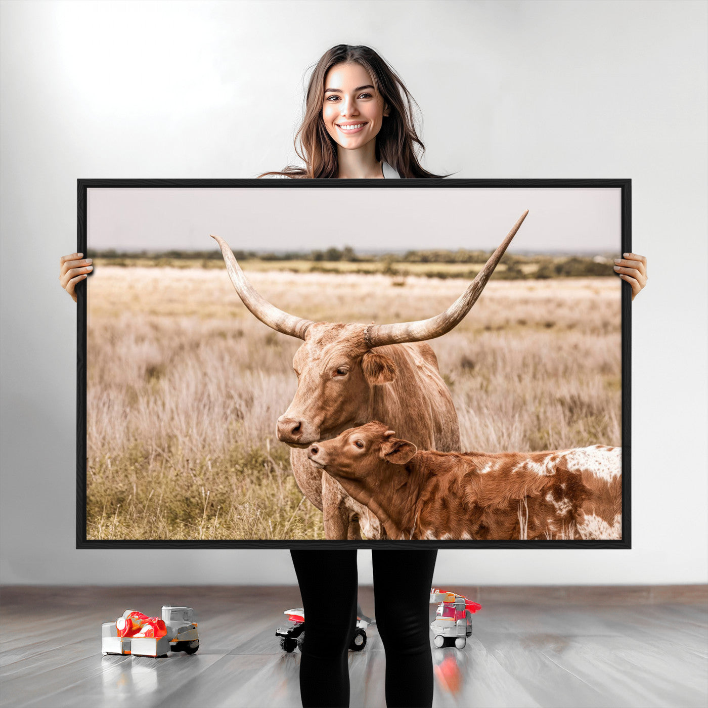 60320-MGV-CV-36X24-Texas Longhorn Cow Wall Art Canvas Print for Farmhouse Wall Art, Texas Decor, Western Wall Art Print