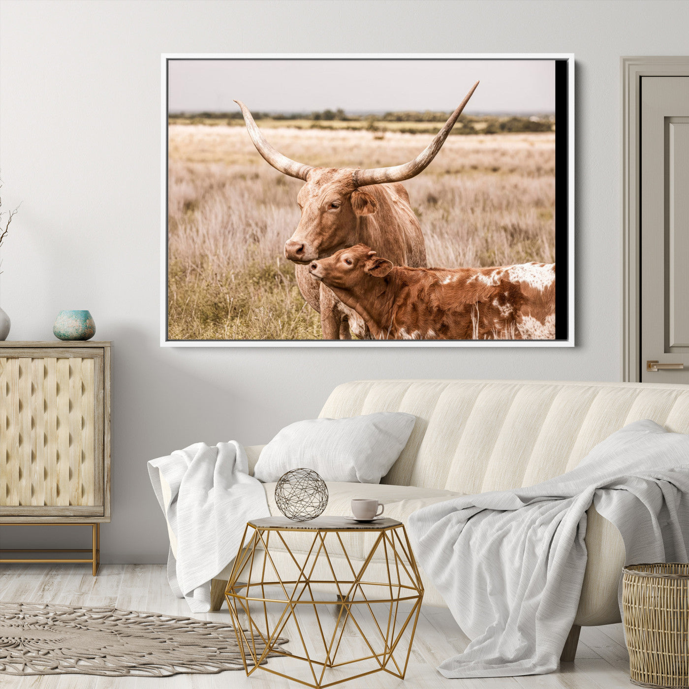 60320-MGV-CV-36X24-Texas Longhorn Cow Wall Art Canvas Print for Farmhouse Wall Art, Texas Decor, Western Wall Art Print