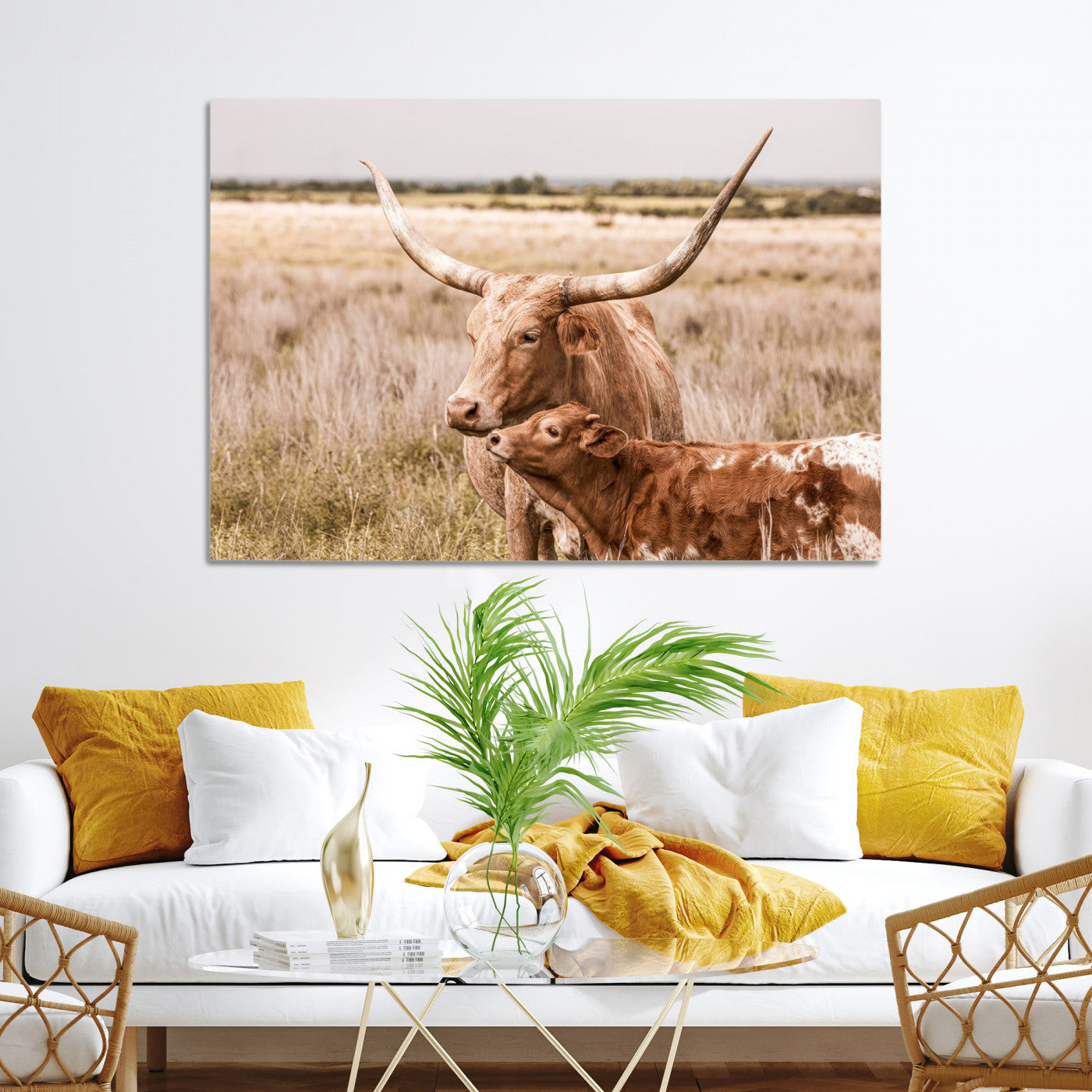 60320-MGV-CV-36X24-Texas Longhorn Cow Wall Art Canvas Print for Farmhouse Wall Art, Texas Decor, Western Wall Art Print