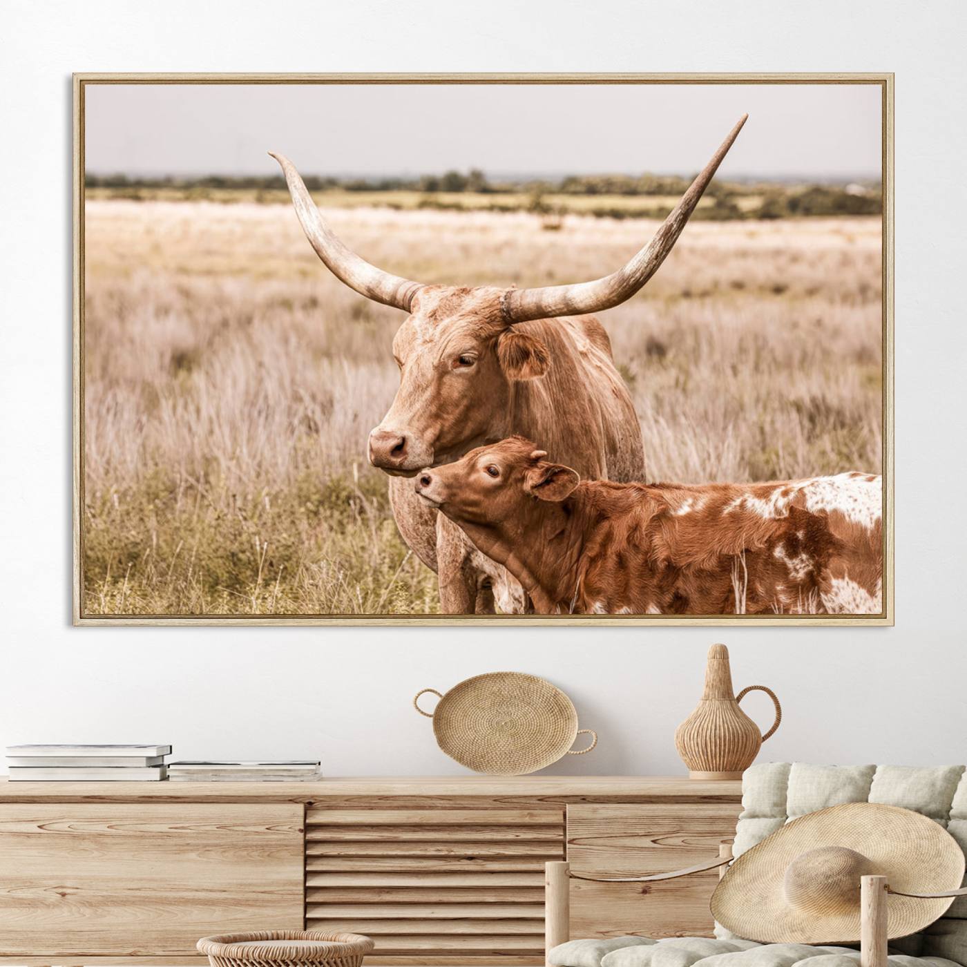 60320-MGV-CV-36X24-Texas Longhorn Cow Wall Art Canvas Print for Farmhouse Wall Art, Texas Decor, Western Wall Art Print