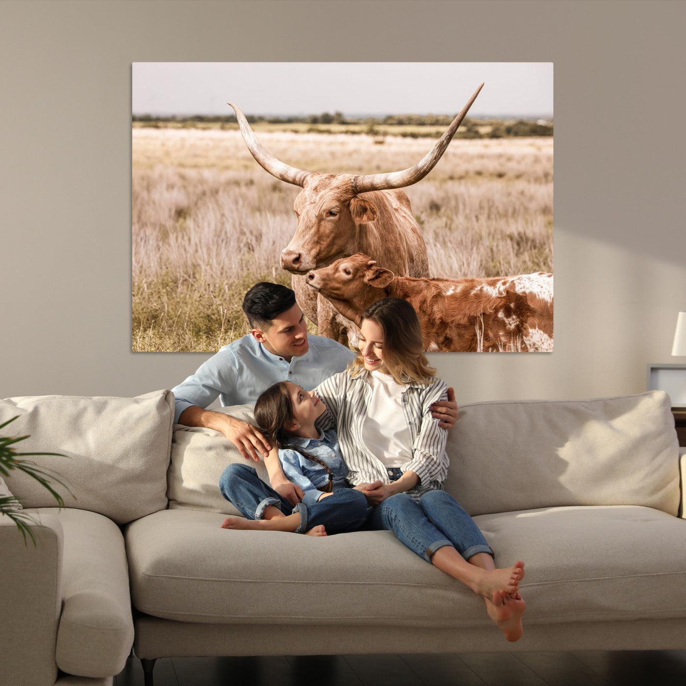 60320-MGV-CV-36X24-Texas Longhorn Cow Wall Art Canvas Print for Farmhouse Wall Art, Texas Decor, Western Wall Art Print